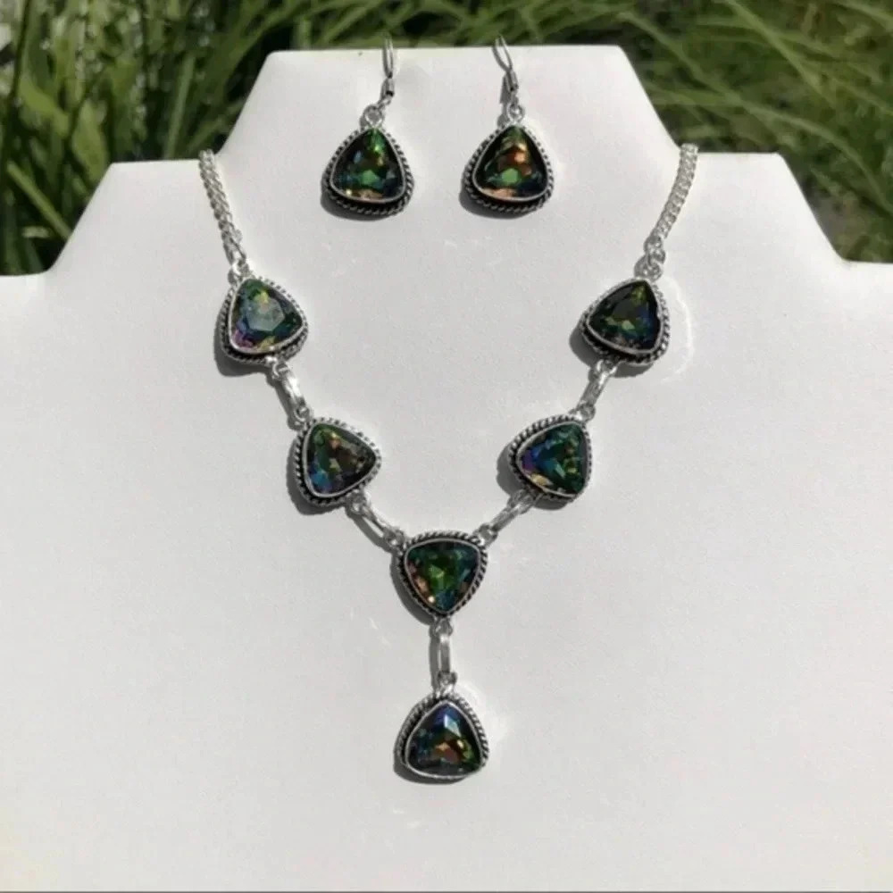 Mystic Topaz 925 Necklace Earring Set NWT